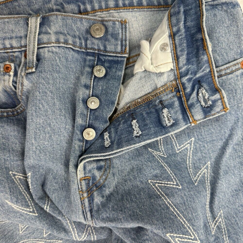 Levis 501 Del Norte Slim Jeans Women Size 28 Blue Embroidered Button Fly Flame - Picture 7 of 16